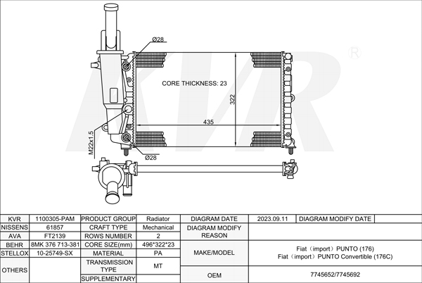 FIAT HATCHBACK,1993-99 176 B4.000 RADIATOR