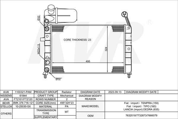 FIAT SALOON,1990-98 835 C1.000 RADIATOR