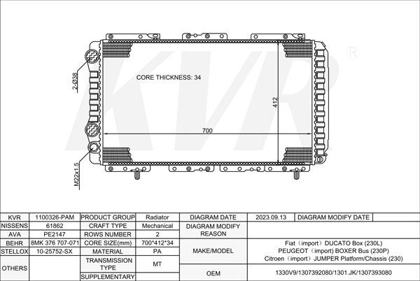 FIAT BOX,1994-2002 RFW RADIATOR