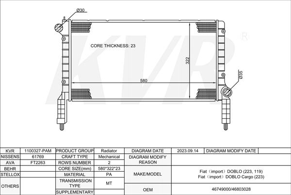 FIAT MPV,2001- 223 A5.000 RADIATOR