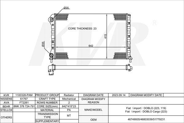 FIAT MPV,2001- 223 A6.000 RADIATOR