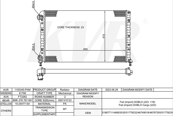 FIAT MPV,2001- 182 B6.000 RADIATOR
