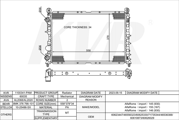 ALFA-ROMEO HATCHBACK,1994-2001 AR 32301 RADIATOR