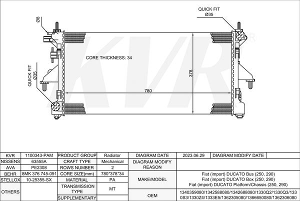 FIAT BUS,2006- F1AE0481T RADIATOR