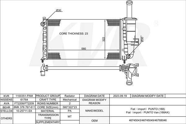 FIAT HATCHBACK,1999- 188 A4.000 RADIATOR