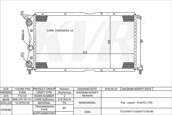 FIAT HATCHBACK,1993-99 176 B6.000 RADIATOR