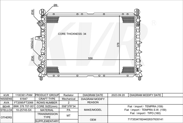 FIAT SALOON,1990-98 159 A6.046 RADIATOR