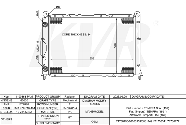 FIAT SALOON,1990-96 160 D1.000 RADIATOR