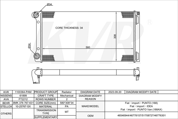 FIAT HATCHBACK,1999- 188 B2.000 RADIATOR