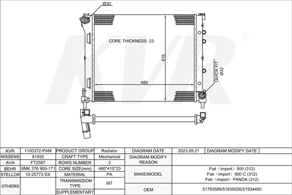 FIAT HATCHBACK,2007- 169 A3.000 RADIATOR