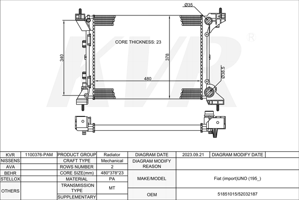 FIAT HATCHBACK,2010-21 310 A1.011 RADIATOR