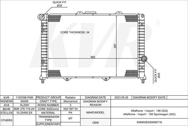ALFA-ROMEO SALOON,1997-2005 839 A6.000 RADIATOR