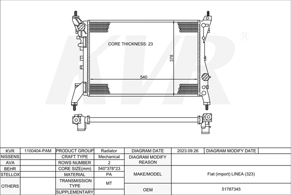 FIAT SALOON,2007- 350 A1.000 RADIATOR
