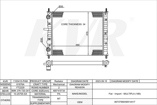 FIAT MPV,1999-2010 186 A4.000 RADIATOR