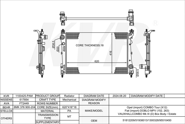 FIAT MPV,2009- 263 A2.000 RADIATOR