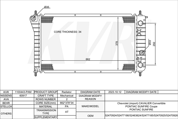 CHEVROLET CONVERTIBLE,1994-2003 LD9 RADIATOR