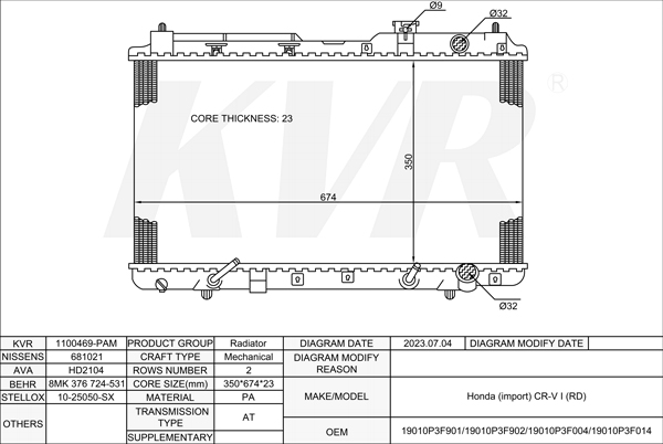 HONDA CLOSED OFF-ROAD VEHICLE,1995-2002 B20Z1 RADIATOR