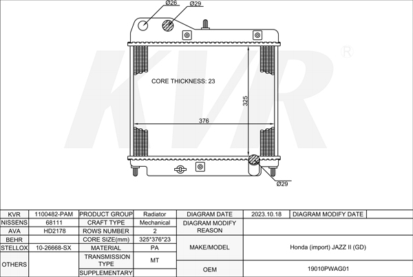 HONDA HATCHBACK,2002-08 L13A1 RADIATOR