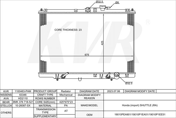 HONDA MPV,1994-2004 F23A7 RADIATOR