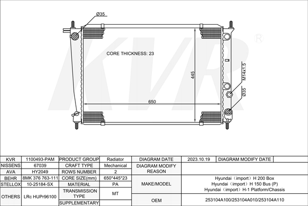 HYUNDAI BOX,1997-2007 D4BH RADIATOR