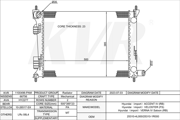 HYUNDAI HATCHBACK,2010- G4FC RADIATOR