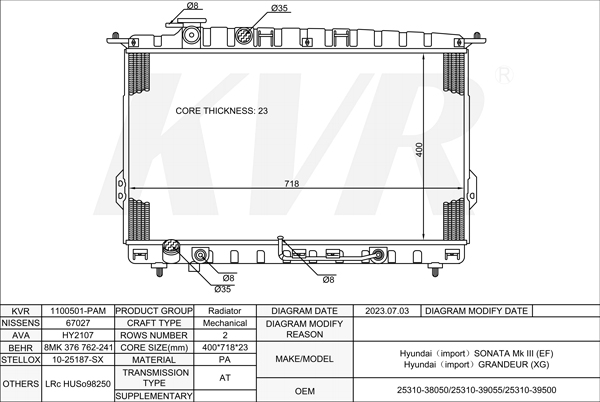 HYUNDAI SALOON,1998-2005 G6BV-G RADIATOR