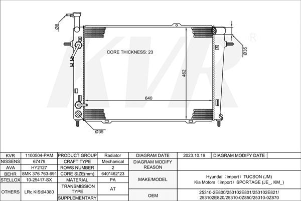 HYUNDAI Closed Off-Road Vehicle,2004-10 G6BA-G RADIATOR
