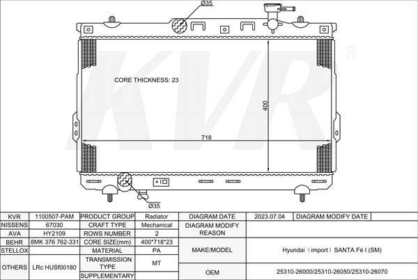 HYUNDAI CLOSED OFF-ROAD VEHICLE,2000-06 G4JS-G RADIATOR