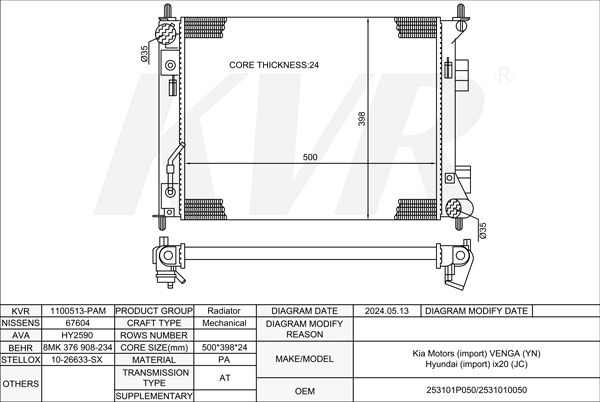 HYUNDAI HATCHBACK,2010- G4FC RADIATOR