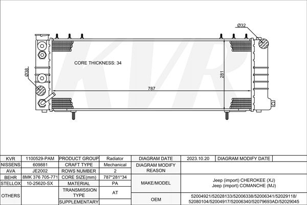 JEEP Closed Off-Road Vehicle,1983-2001 ERH RADIATOR