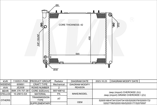JEEP Closed Off-Road Vehicle,1991-99 ERH RADIATOR