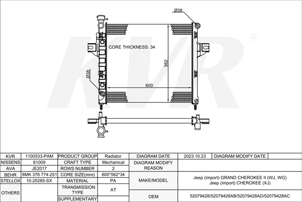 JEEP Closed Off-Road Vehicle,1998-2005 ERH RADIATOR