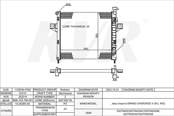 JEEP Closed Off-Road Vehicle,1998-2005 EVA RADIATOR