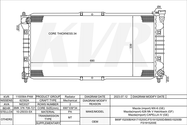 MAZDA COUPE,1991-97 FS RADIATOR