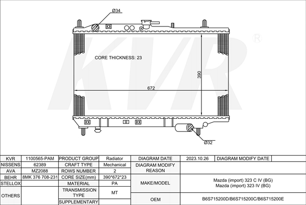 MAZDA HATCHBACK,1989-2000 BP21 RADIATOR