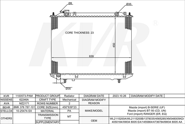 MAZDA PICKUP,1998- WEAT RADIATOR