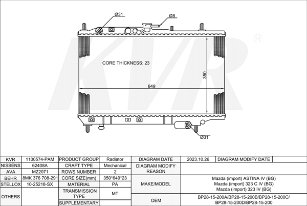 MAZDA HATCHBACK,1987-2000 BP31 RADIATOR
