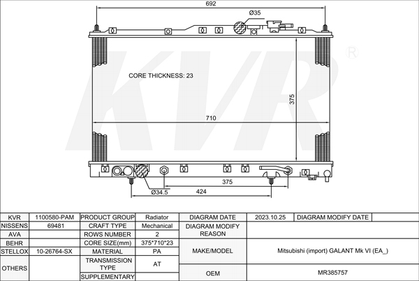 MITSUBISHI SALOON,1996-2004 4G64 (GDI)	 RADIATOR