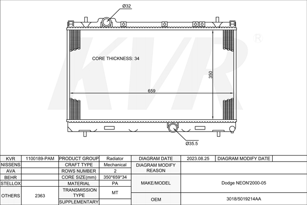 DODGE,2000-05 RADIATOR
