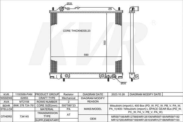 MITSUBISHI BOX,1996-2007 4D56 T RADIATOR