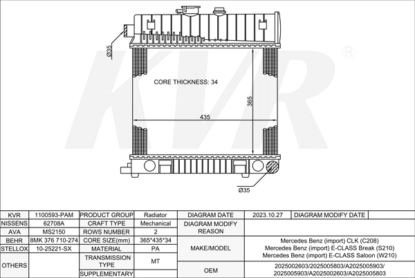 Mercedes Benz COUPE,1997-2002 M 111.945 RADIATOR