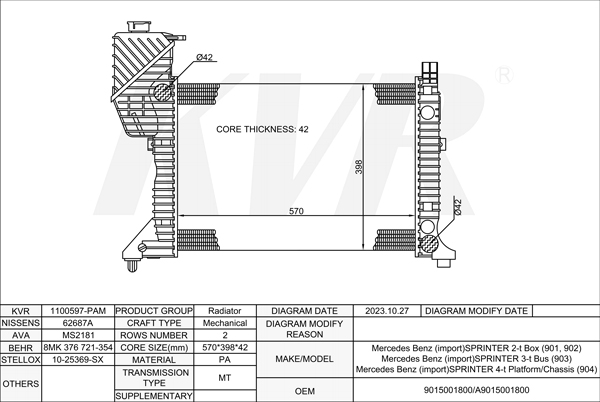 Mercedes Benz BOX,1995-2006 OM 601.943 RADIATOR