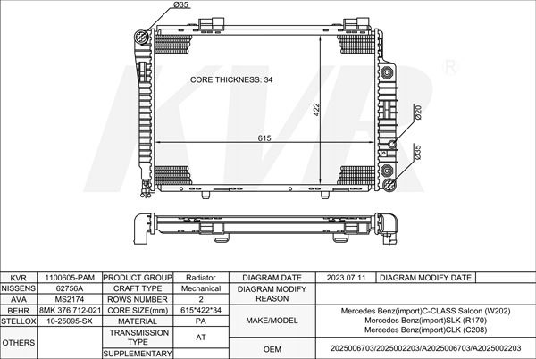 MERCEDES BENZ SALOON,1993-2000 M 111.945 RADIATOR