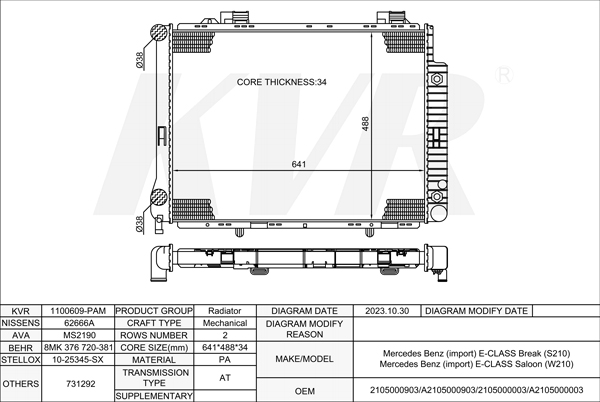 Mercedes Benz SALOON,1995-2003 M 112.921 RADIATOR