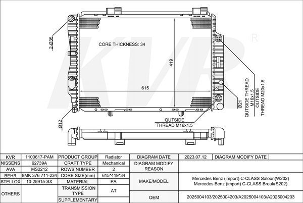 MERCEDES BENZ SALOON,1993-2000 M 112.920 RADIATOR