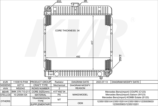 MERCEDES BENZ COUPE,1977-85 M 102.980 RADIATOR