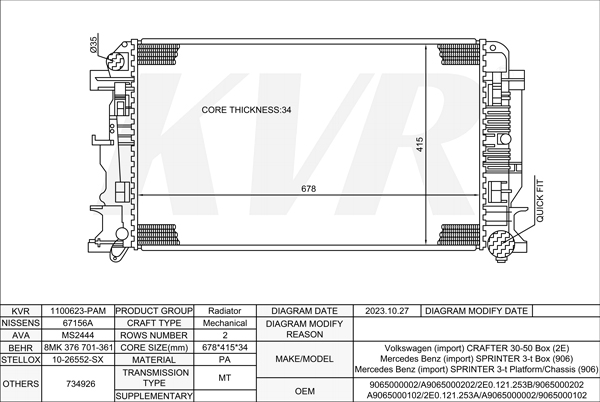 Mercedes Benz BOX,2006- M 272.979 RADIATOR