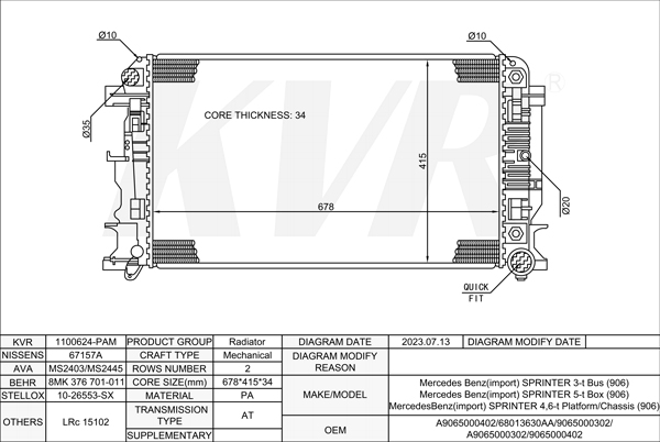 MERCEDES BENZ BUS,2006- OM 646.990 RADIATOR