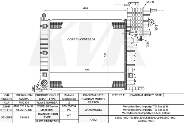Mercedes Benz BUS,1996-2003 OM 601.970 RADIATOR