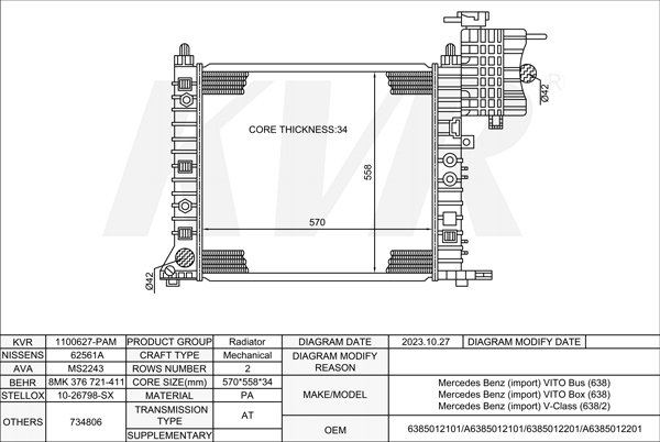 Mercedes Benz BUS,1996-2003 OM 601.970 RADIATOR